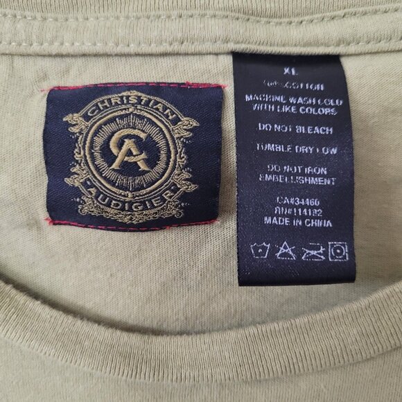 Christian Audigier TShirt Mens XL Tan Graphic Skull Feather Western Ranch Rodeo - Picture 4 of 11